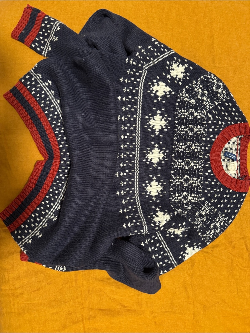 H&M Navy Fair Isle Crewneck Sweater with Red Trim